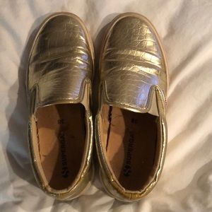 Superga, gold croc slip on sneakers, size 38
